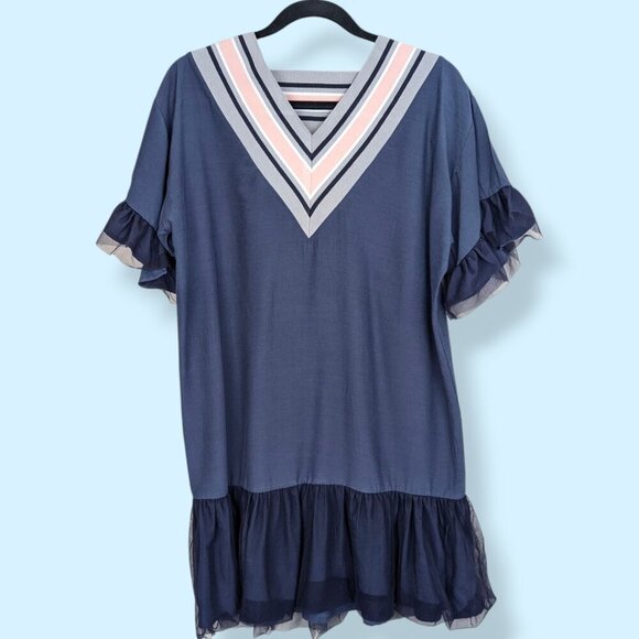 Yamei Blue Tulle Shift Dress - Picture 4 of 6